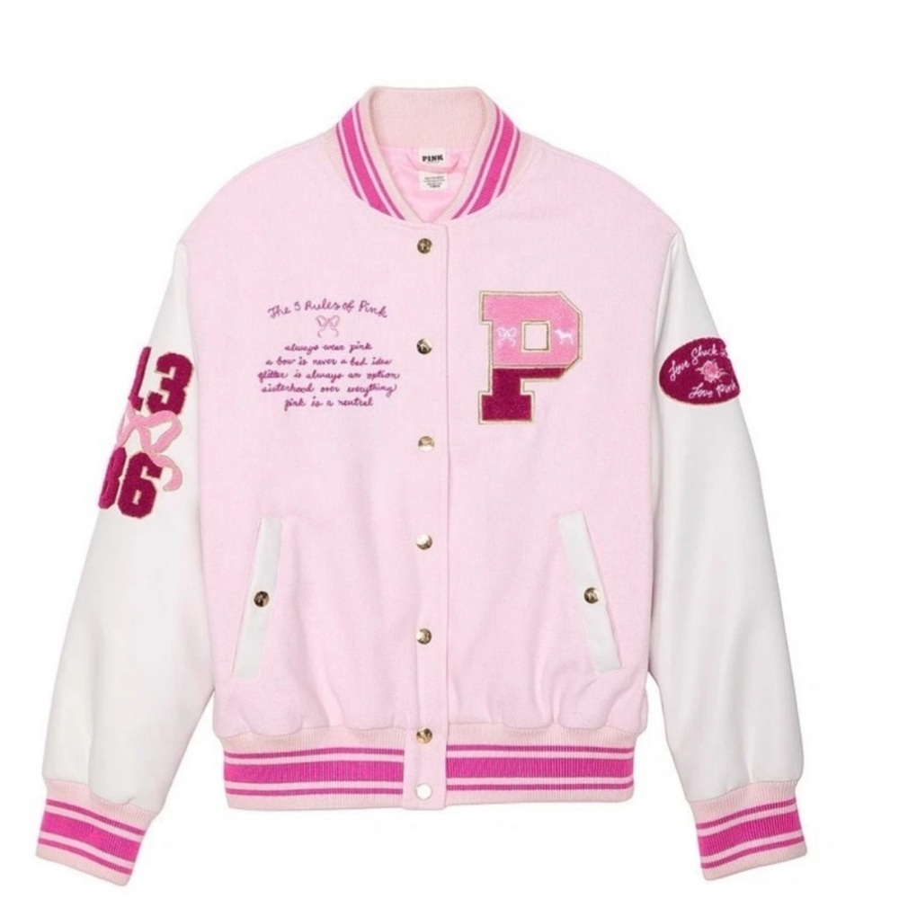 Victoria’s Secret PINK x LoveShackFancy Reissued Boyfriend Varsity Jacket - Picture 2 of 10